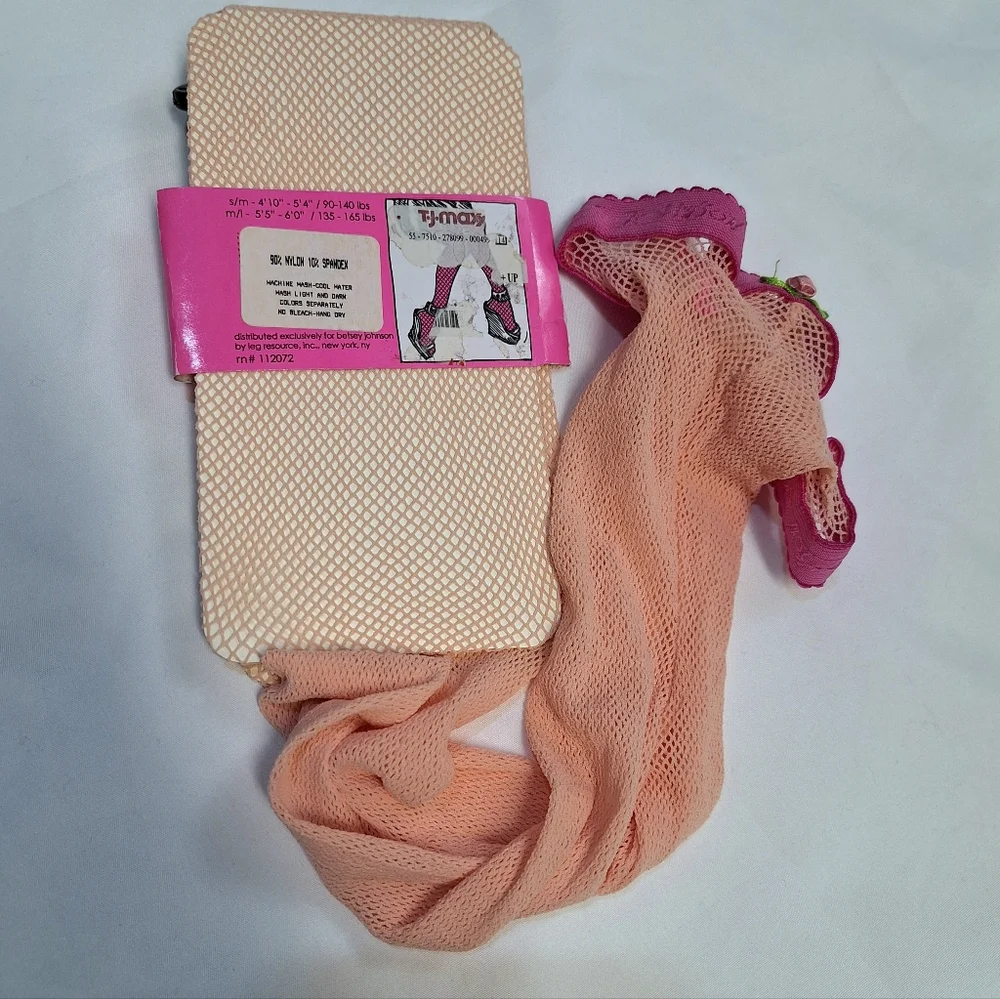 Vintage Betsy Johnson Tights Low-Rise Pink Peach FishNet Stocking Discontinued